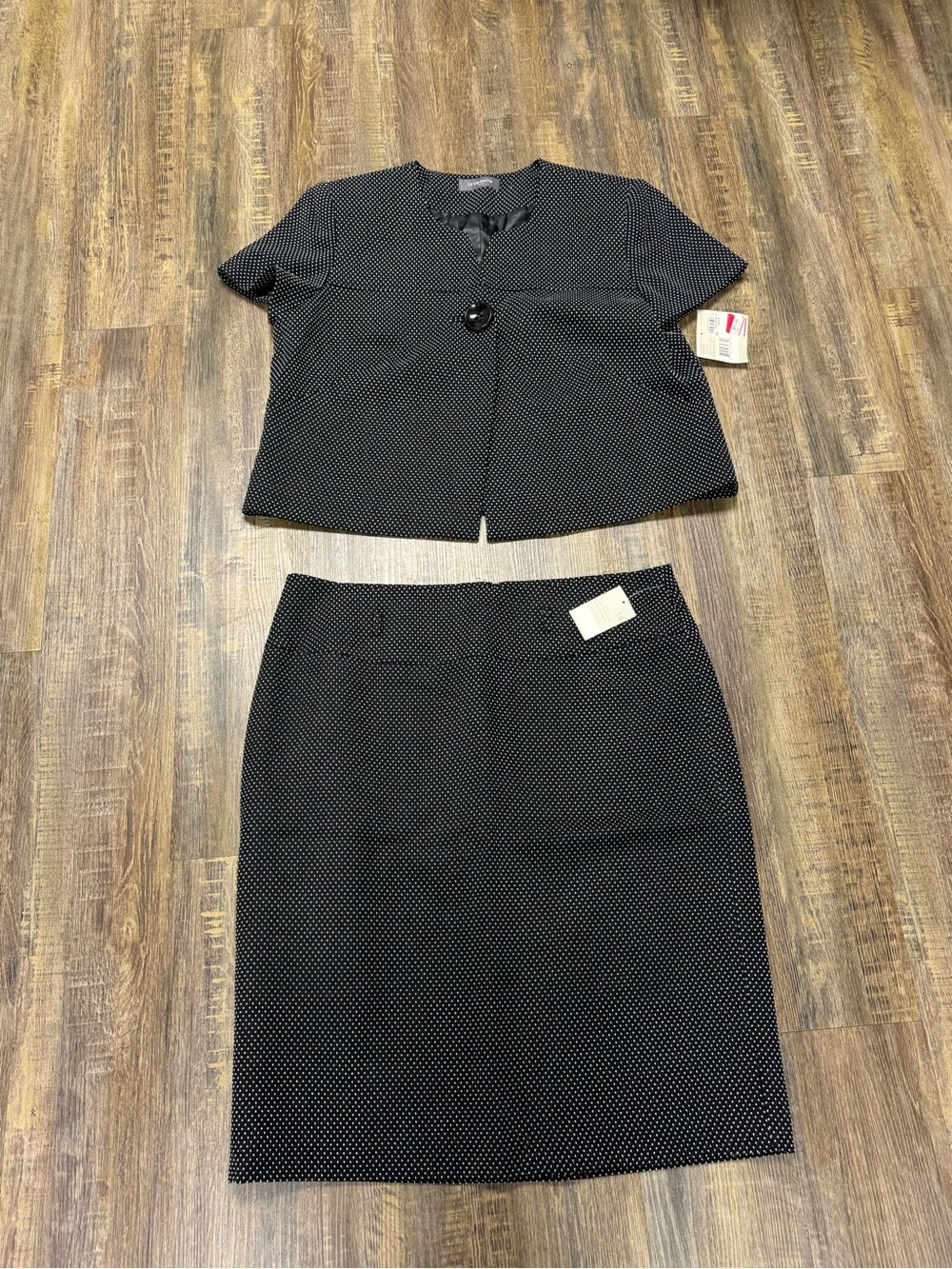 Classic Black Pindot Pencil Skirt Suit- Women's Professional - Picture 5 of 16
